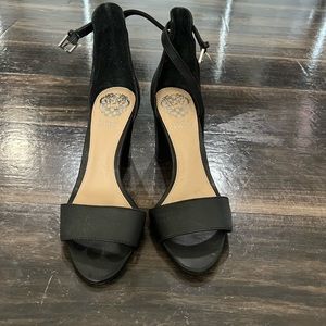 Vince Camuto, open toed heels. Black. Size 5.
